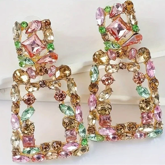 Multi Color Rhinestone Earrings - Picture 4 of 5